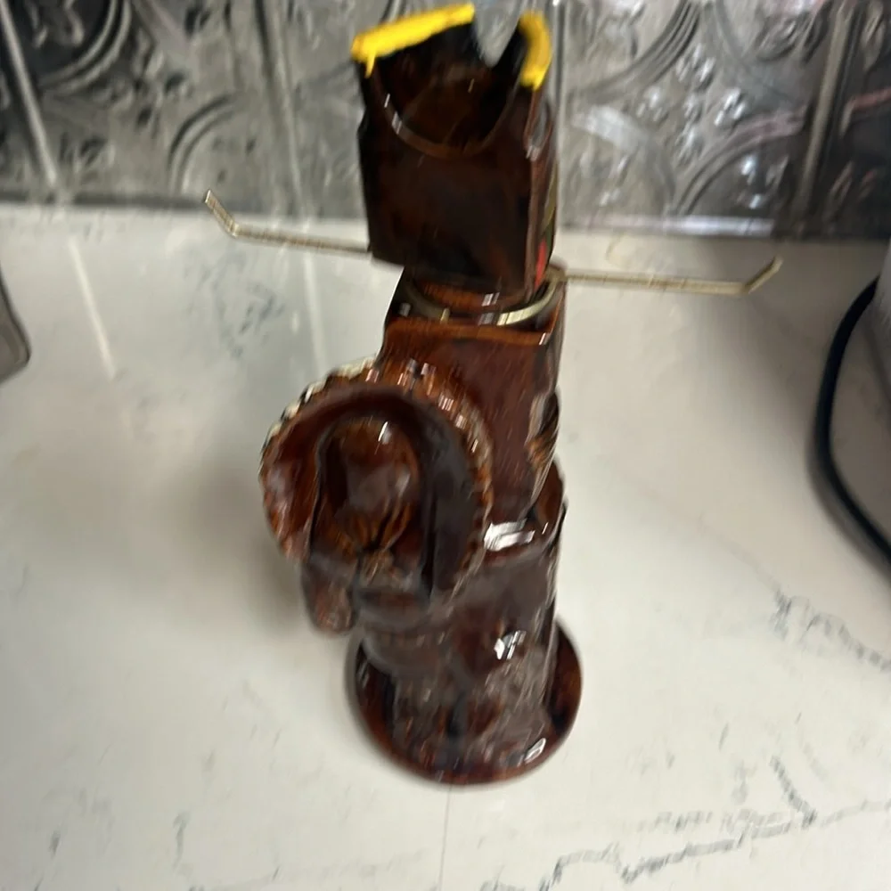 Vintage Totem Pole & Drunk Indian Ceramic Liquor Decanter 10.75